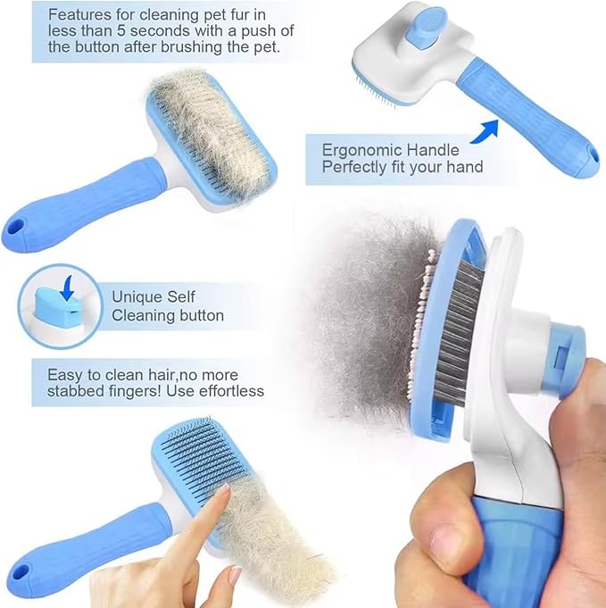 We Love Doodles Professional Slicker Brush for Goldendoodles and Long-Haired Dogs, Self-Cleaning Grooming Tool with Ergonomic Handle, Fine Wire Bristles, Blue (Pink)