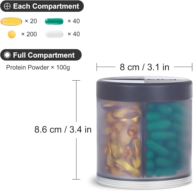 KIGI Extra Large Supplement Organizer with 4 Compartments Easy Open Pill Dispenser Monthly Medicine Vitamins Organizers Storage Pill Bottles, Gray