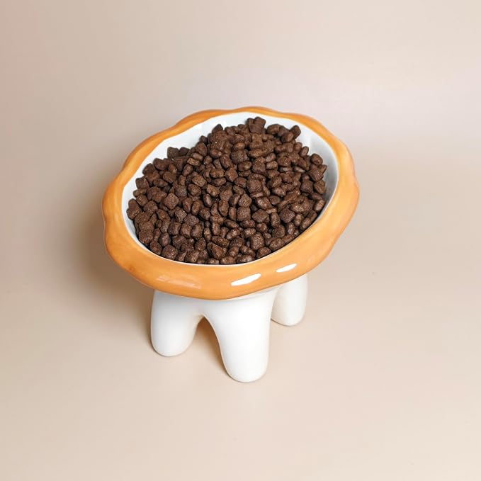 Lion Themed Tilted Ceramic Pet Bowl - High-Raised Cat/Dog Dish, 15° Anti-Regurgitation, 120g Large Capacity