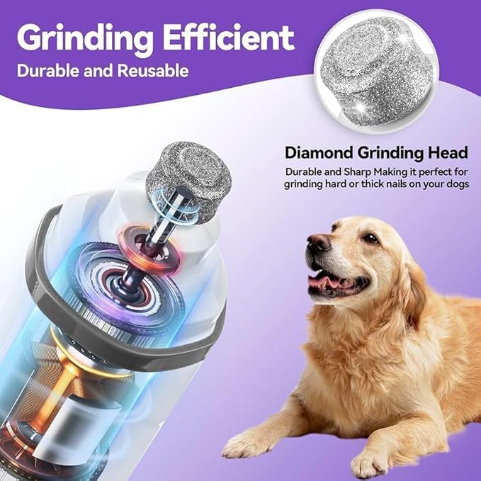 Dog Nail Grinder Quiet- Cat & Dog Nail Grinder with LED Light & Battery Display & Upgrade Grinding Head - Painless Dog Nail Trimmers for Small to Large Pets, Thick Nails, and Sensitive Paws