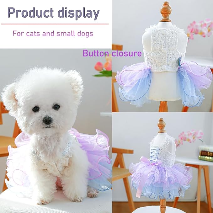 Fancy Small Dog Dress with Bow Knot Sleeveless Girl Puppy Princess Tutu Skirt Holiday Cat Outfit Doggy Apparel Summer Pet Clothes for Chihuahua Yorkie Pomeranian Poodle (Purple, Large)