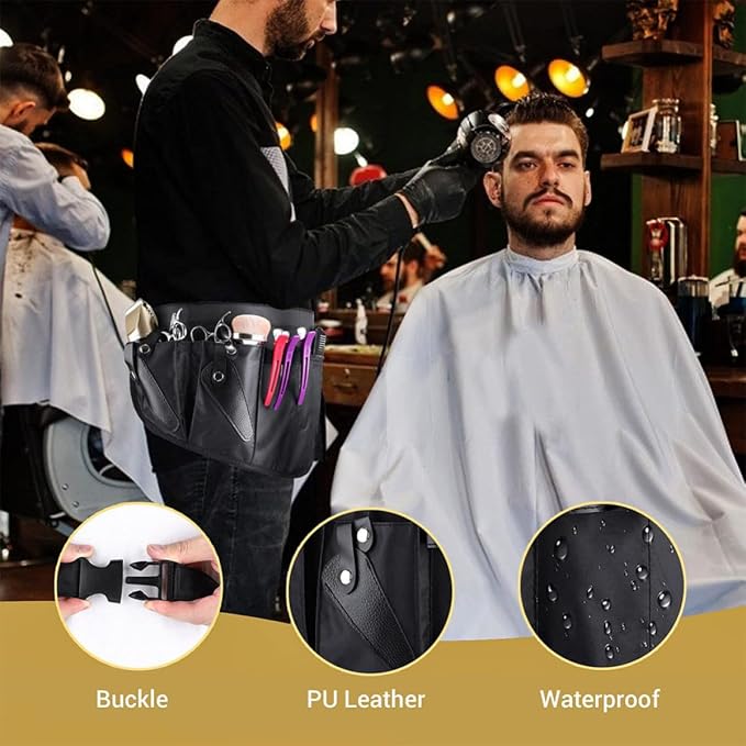 VALICLUD Waist Bag Canvas Hairdresser Scissor Organizer Black | Waterproof Storage Areas, Adjustable Buckle, Simple Appearance for Salon Tools