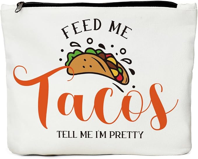 Funny Taco Gifts Makeup Bag, Taco Lovers Gifts Cosmetic Bag Zipper Pouch | Crazy Cool Food Lover Gift Makeup Pouch, Taco Party Christmas Birthday Gifts for Women Mom Teens Girls Girlfriend Wife