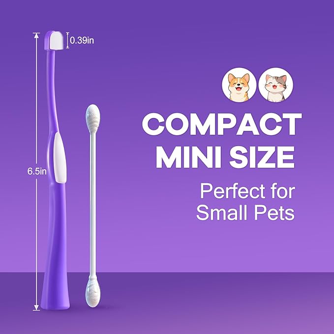Zero-Pressure Comfort Pet Toothbrush – Ultra-Soft PBT Bristles & Hygienic Standing Base – 20° Ergonomic Grip Safe Daily Dental Care for Cats & Small Dogs, Purple