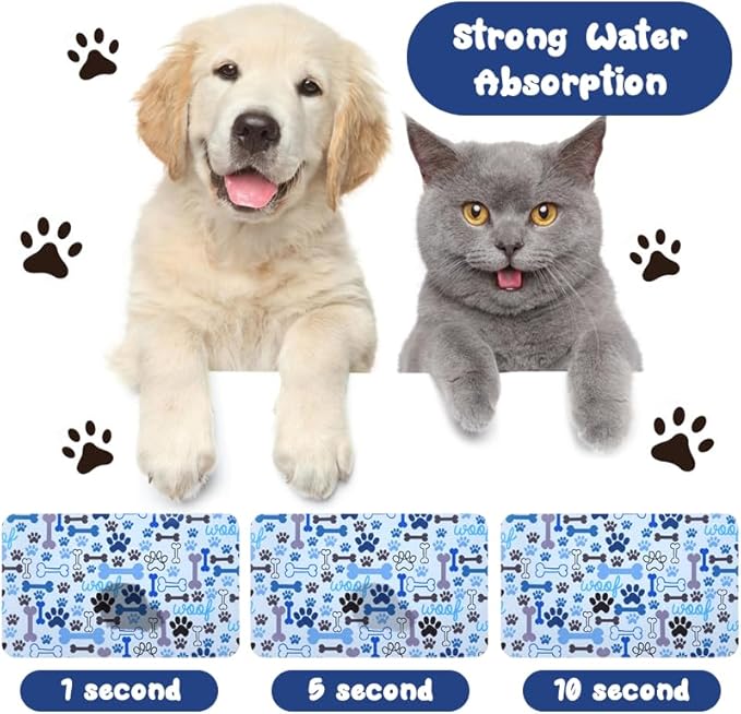 Dog Food Mats for Floors Waterproof, Pet Water Bowl Mats Pet Feeding Absorbent Placemats Blue 16 * 24 inch
