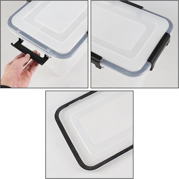 Plastic Storage Bins With Gasket Seal Lids, 12 Qt, 6 Pack | Clear Storage Container Boxes, BPA-Free Plastic, for Pantry, Closet, Garage