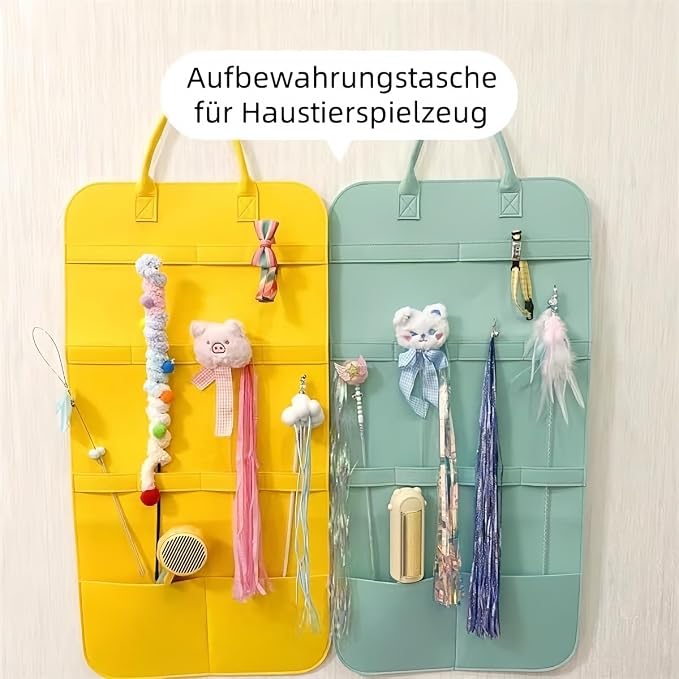 Felt Storage Bag for Cat Fishing Toy Pet Accessories Organiser Wall Mount Comb Chew Bone Collar Storage Hanging Bag Cat Toy Utensils Holder (Yellow)