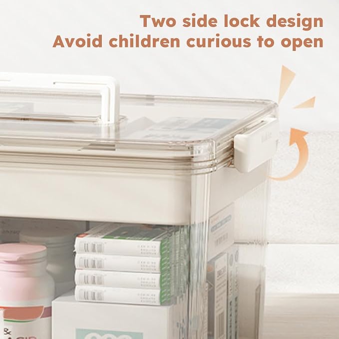 Clear Medicine Organizer Storage Box with Removable Tray, Plastic Medicine Storage Organizer & First Aid Box, Multipurpose Medical Supply Container with Handles for Home, Office
