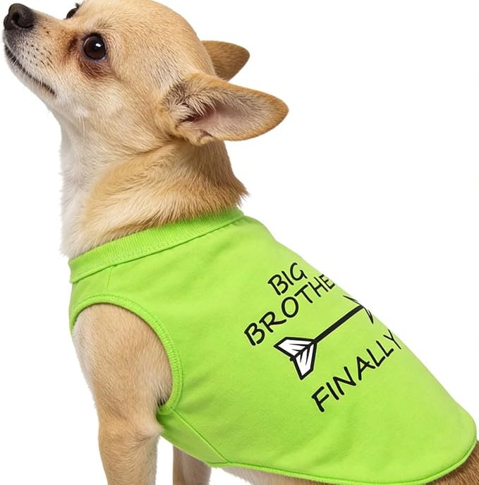 Cotton Dog Clothing for Small Dogs Cats Teacups Yorkie Teddy Kitten, Big Brother Print Pet T Shirt, Puppy Tee Tops Vest Clothes, Breathable Pet Apparel Outfits (Neck Girth 10.24'')