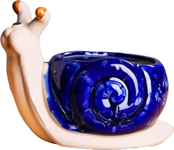 Ceramic Snail Shaped Pen Pencil Holder for Desk Decoration Accessories Snail Decor Makeup Brush Pen Cups Succulent Plant Pot Office School Ideal Gifts for Women, Mom or Birthdays