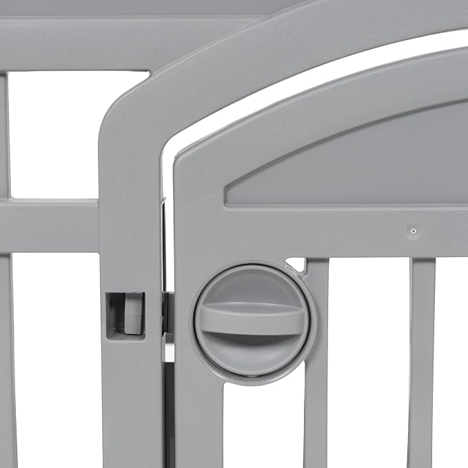 IRIS USA 6-Panel Dog Playpen with Door, Pet Enclosure, Gray | Heavy Duty Plastic, Multiple Pets, Indoor Outdoor, Portable, Foldable Design, Easy Assembly