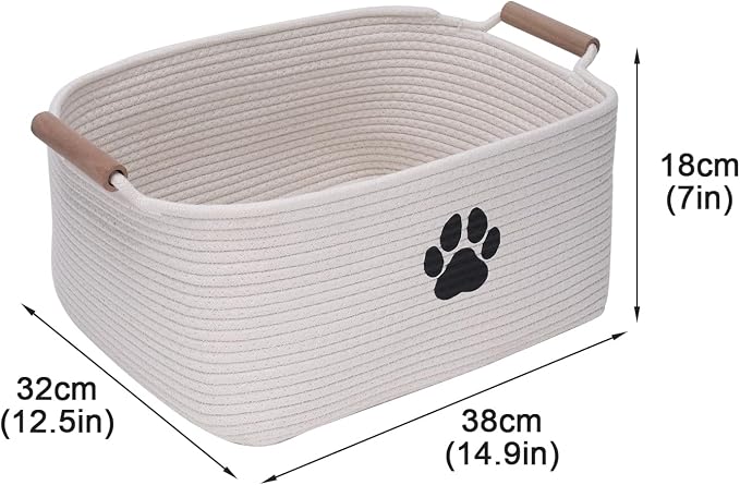 dog toy basket Cotton Rope dog toy box with wood handle pet toy bin Blanket Storage Basket Decorative Clothes Hamper Basket Large Baskets