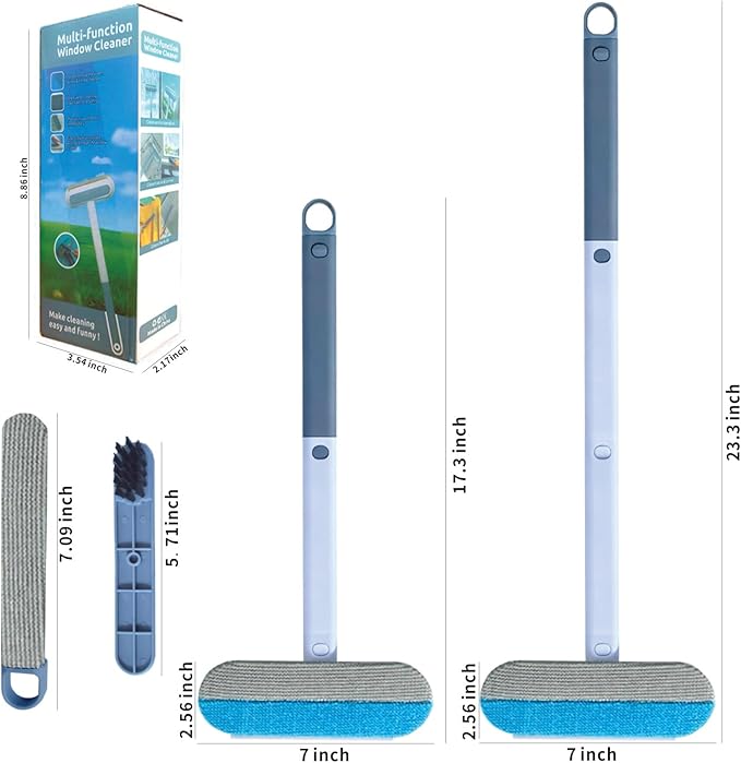 4 in 1 Pet Hair Remover Tool, Grey, 23.3Inch Adjustable Long Handle, Reusable, Washable Lint Cleaner for Dog and Cat Hair, Gentle on Furniture, for Couch, Furniture, Carpet, Clothes, Bedding