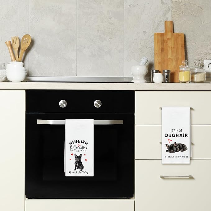 WwongxianB French Bulldog Kitchen Towels Decorative Set of 2, Funny Tea Towel Hand Towels Highly Absorbent Soft Dish Cloths 16x24 Inches, Bathroom Dining Room Decor, Frenchie Gifts for Dog Lovers -07