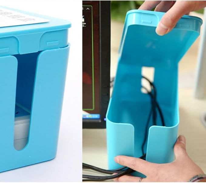 balacoo Plastic Power Strip Management Box with Cover for Cable Organizer and Electronic Items Protection, Blue, Size S, for Office and Study Use