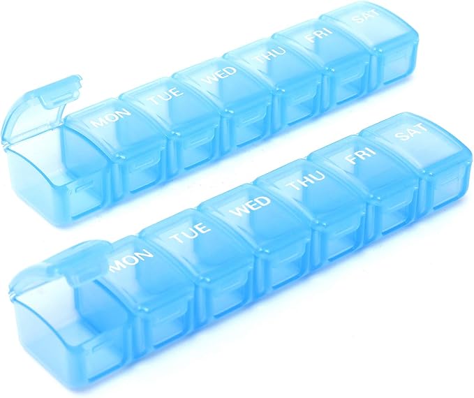 UHOUSE 2 Packs Weekly Pill Organizer 7 Day (Blue) | Pocket Daily Pill Case Pill Box for Pills/Vitamin/Fish Oil/Supplements