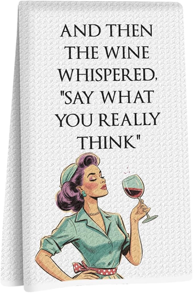 Wine Lovers Kitchen Towels 24x14 Inch, Funny Wine Gifts Reusable Dish Towels for Kitchen Bathroom Decor, Funny Waffle Weave Absorbent Hand Cloth Tea Towel, Housewarming Gifts for Women Friend
