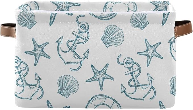 Coastal Anchor Nautical Theme Storage?Basket?Fabric?Laundry?Baskets Starfish Summer Beach Storage?Boxes?Organizer?Bag?for?Baby?Cloth?Dog?Toy?Book?Storage?Cubes?Shelf?Closet?Bins?16¡Á12¡Á8?Inches