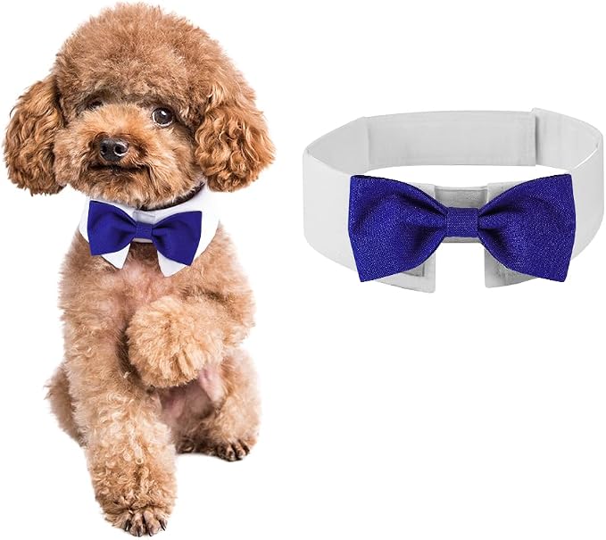 Elegant Dog Bow Tie - Cute Tuxedo Bowtie with Adjustable White Collar for Formal Pets - Perfect for Valentines, Weddings, and Birthdays