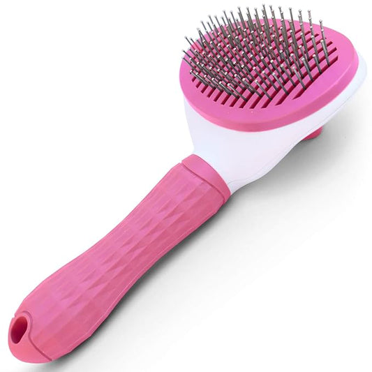 Self Cleaning Slicker Brush with massage particles, suitable for cats, dogs with long and short fur, Pink