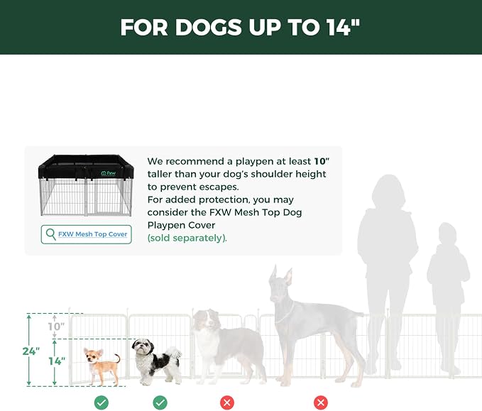 FXW Rollick Dog Playpen, Indoor, Yard & RV Camping, 24" H, 24 Panels | Easy setup, Heavy-duty, DIY layouts, Walk-through gate, for Puppies & Small Dogs, Patented