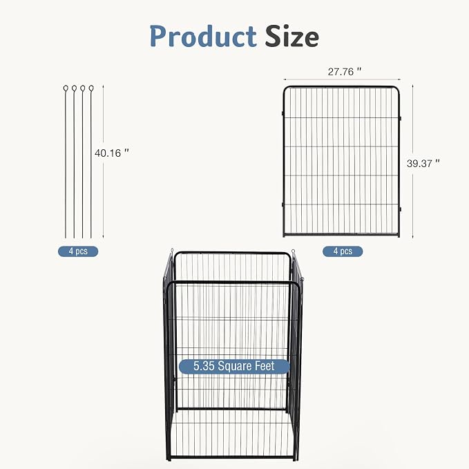 DUMOS Dog Playpen 40 Inch 4 Panels Indoor Outdoor Metal Pet Fence | Foldable Dog Play Pen with Door, Portable Exercise, RV Camping, Puppy Small Medium Large Dogs