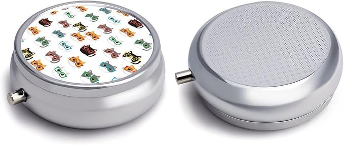 Purse Pill Holder, Cute Cats Animals Pet Cat Lovers Kawaii Round Waterproof Organizer, Compact Case for Vitamins, Travel Pill Box Pocket Use for Active Lifestyles