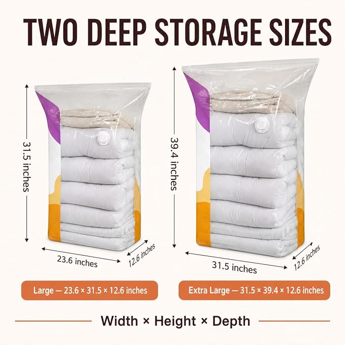No Pump Vacuum Storage Bags, 5 Pack Large Space Saver Bags for Clothes, Comforters, Blankets and Bedding, 31.5 x 23.6 Inches