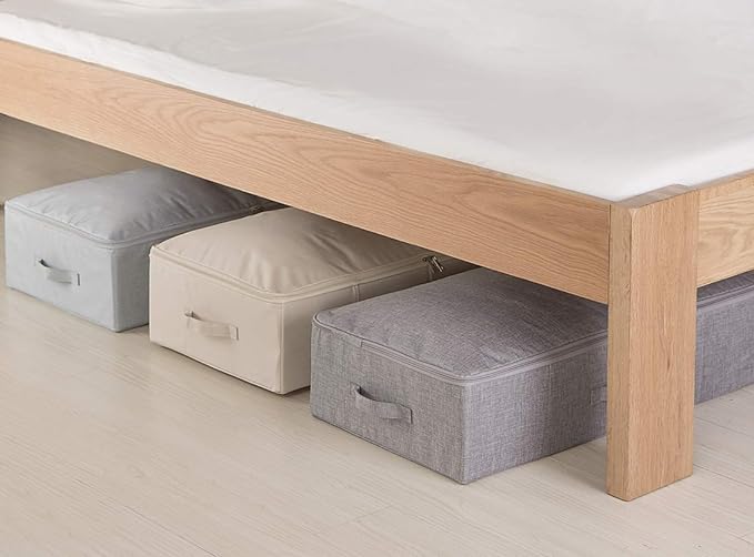 2pcs Clothing Shoes Bedding Lidded Storage Baskets for Underbed Organizer | folding design, shleves/closet/wardrobe organizer, sturdy boards inside, carrying handles around, stackable, space saving