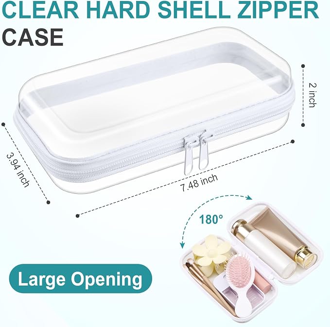 Ceenna 2 Pcs Clear Zipper Case Hard Shell Pouches,2 Slim Long | Multiple Sizes Plastic Makeup Bags Pencil Case Organizer Diaper Bag Pouches Clear Travel Toiletry Bag for Women