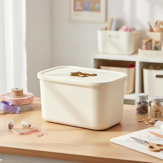 Dog Shaped Storage Bin with Lid and Handle, Decorative PP Plastic Organizer Box for Home, Office, and Craft Supplies