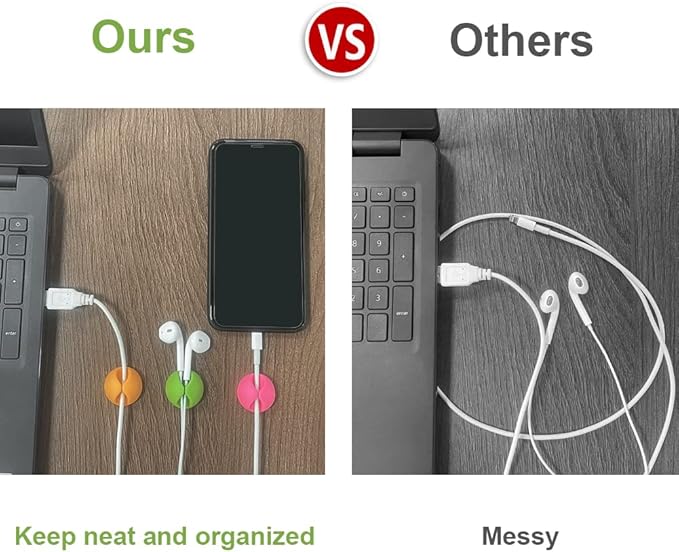 Shintop Cable Clips, Desk Cable Drop, Desk Wire Clips for All Your Computer, Electrical, Charging or Mouse Cord (Colorful,6pcs) | Colorful Rubber Cable Holder, Residue-Free, Desk Wire Clips for Mouse Cord, Keeps Cables Accessible, Helps Prevent Slipping