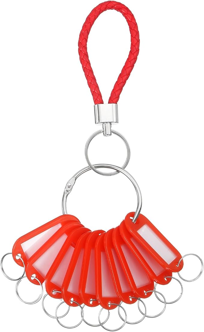 PATIKIL Key Tags with Labels, Key Organizer Keychain Markers Tags Holder with Bold Steel Ring and Braided Strap for Office