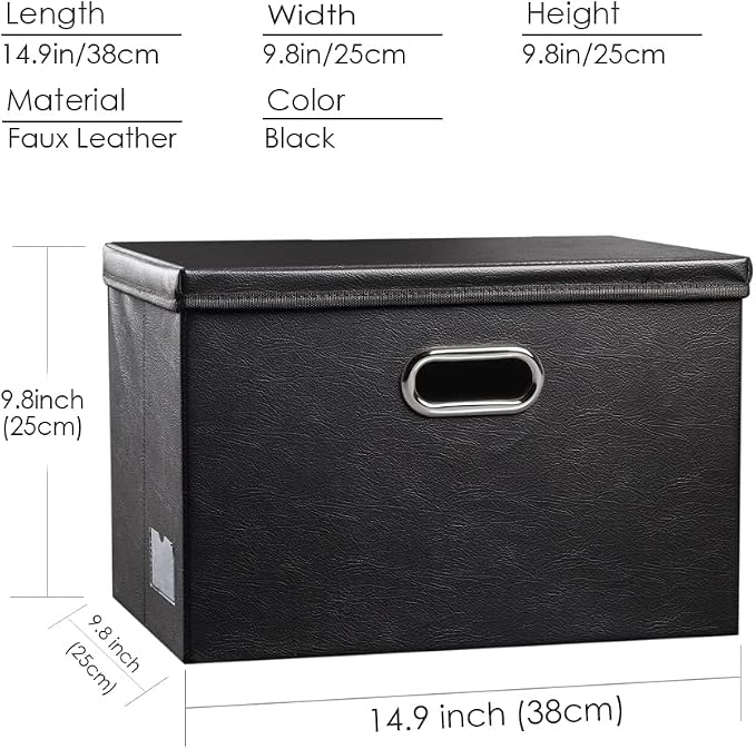 Foldable Storage Bins with Lids [5-Pack] Leather Fabric Collapsible Storage Boxes Organizer Containers Baskets Cube with Cover for Bedroom Closet Office Nursery Black (14.9x10.8x10)