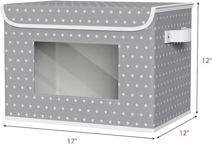 Univivi Fabric Foldable Storage Boxes with Lids, 4 Pack, Gray Star | 17 x 12 x 12 In Large Stackable Storage Bins with Lids, Closet Organizers and Storage Cube Basket for Home, Office, Bedroom