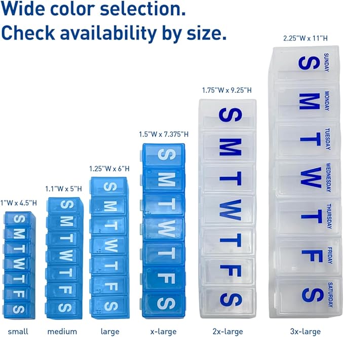 EZY DOSE Weekly (7-Day) Pill Organizer, Vitamin Case and Medicine Box, Clear Lids, 2X-Large