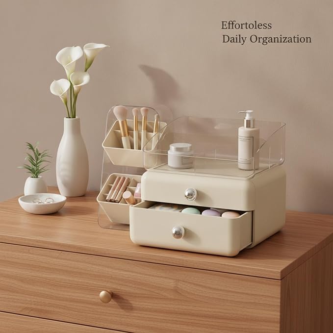 Desktop Storage Organizer with Compartments, PET Plastic Caddy for Office Supplies and Vanity Accessories, Open-Top Unit (1 PC)