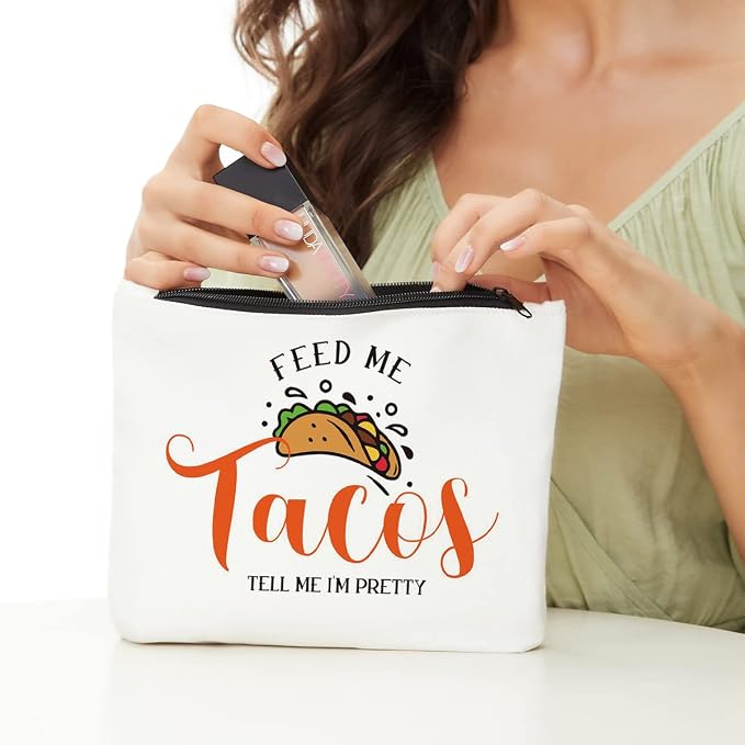 Funny Taco Gifts Makeup Bag, Taco Lovers Gifts Cosmetic Bag Zipper Pouch | Crazy Cool Food Lover Gift Makeup Pouch, Taco Party Christmas Birthday Gifts for Women Mom Teens Girls Girlfriend Wife
