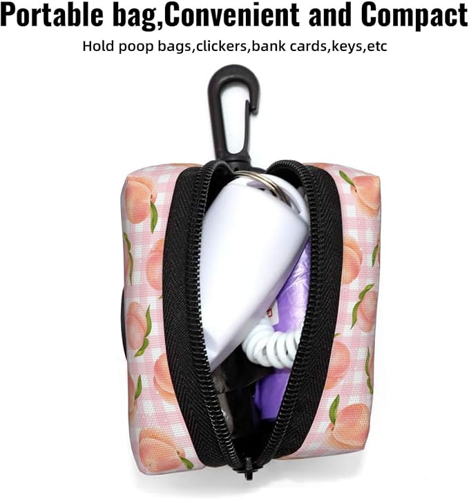 Pink Peach Plaid Pet Waste Bag Dispenser 0.2L | Portable Dog Poop Holder Waste Bag With Zipper Park Doggy Walking Accessory