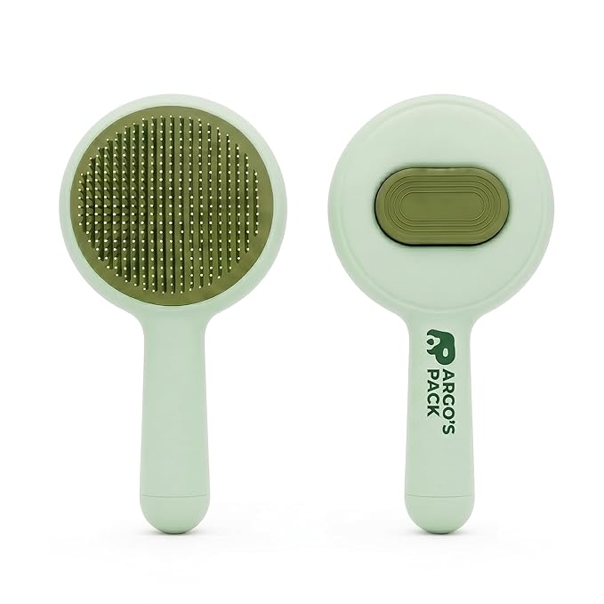Argo's Pack - Pet Hair Remover Comb for Dogs & Cats, Effective Grooming Shedding Tool, Brush for Indoor Pets with Self-Cleaning Button, Safe Deshedding Tool for Short & Long Hair Pets (Green)