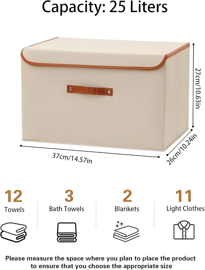 Tuza 2-Pack Large Fabric Storage Bins with Lids, Foldable Storage Boxes with Lids for Organizing, Decorative Storage Boxes with Handles for Home, Bedroom, Closet, Office(Khaki, Medium)