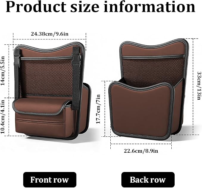 Car Organizer Storage Between Seats, Car Purse Holder, Nappa Leather Front Seat Storage Bag with Tissue Holder, Large Capacity Auto Console Organizer for Document Phone Wallet Snack (Brown)
