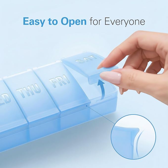 Barhon Large Weekly Pill Organizer, Big Vitamin Organizer Case for 7 Day, Travel Medicine Pill Box to Hold Various Supplements and Fish Oil, Sky Blue