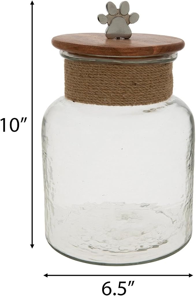 Hobby Lobby Paw Print Glass Treat Jar, Clear, 10" H x 6.5" W | Container with Jute Wrap, Pet Dog Cat Treat Storage