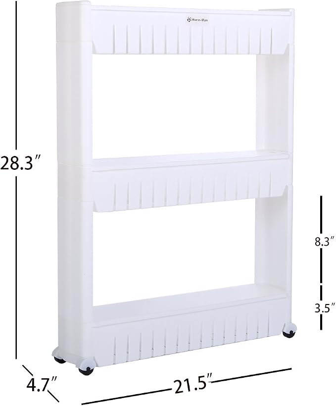 Laundry Room Organizer, Mobile Shelving Unit Organizer with 3 Large Storage Baskets, Gap Storage Slim Slide Out Pantry Storage Rack for Narrow Spaces