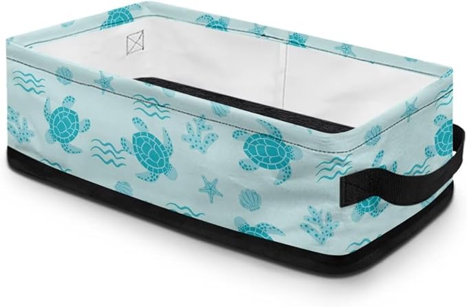 Sea Turtle Print Toilet Tank Topper Papper Basket for Back of Toilet with Handle, Decorative Shelf Bins, Versatile Bathroom Basket Toilet Paper Organizer Bathroom Decor