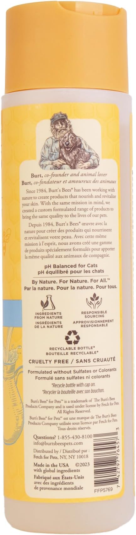 Burt's Bees for Pets Tearless Kitten Shampoo with Buttermilk and Honey, Gentle Cat Shampoo for Itchy Skin and Sensitive Coats, Easy Rinse Low Lather Formula, 99.3% Natural Origin, 10 Fl Oz