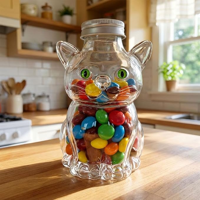 Glass Cat Treat Jar,Cute Cat Cookie Jar with Airtight Lid, Pet Cookie Storage Jars,Reusable Small Pet Snack Storages Jars for Kitchen Storage Supplies,Pets Lovers Gifts,350ml (Clear 1pcs)
