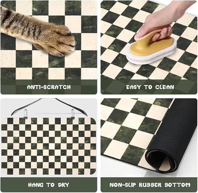 Dog Food Mats for Floors Waterproof, Pet Water Bowl Mats Pet Feeding Absorbent Placemats Plaid 24 * 32 inch