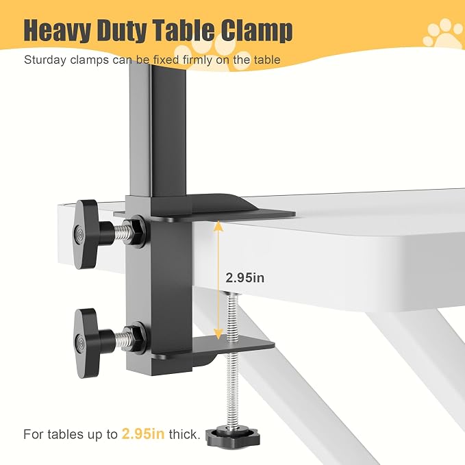 Dog Grooming Table Arm - Adjustable Height & Width, Heavy Duty Dog Grooming Station with 4-Piece Scissors Comb Set, Includes Adjustable Hammock & 2 No-Sit Haunch Holders for Dogs & Cats